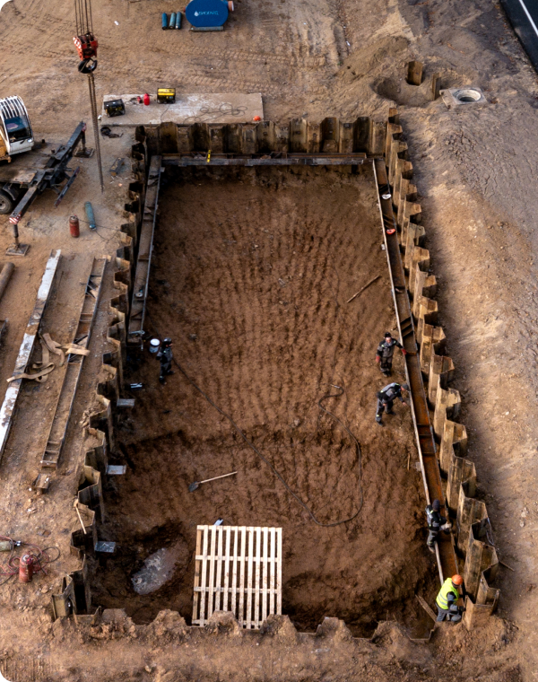 Шпунтовое ограждение котлована